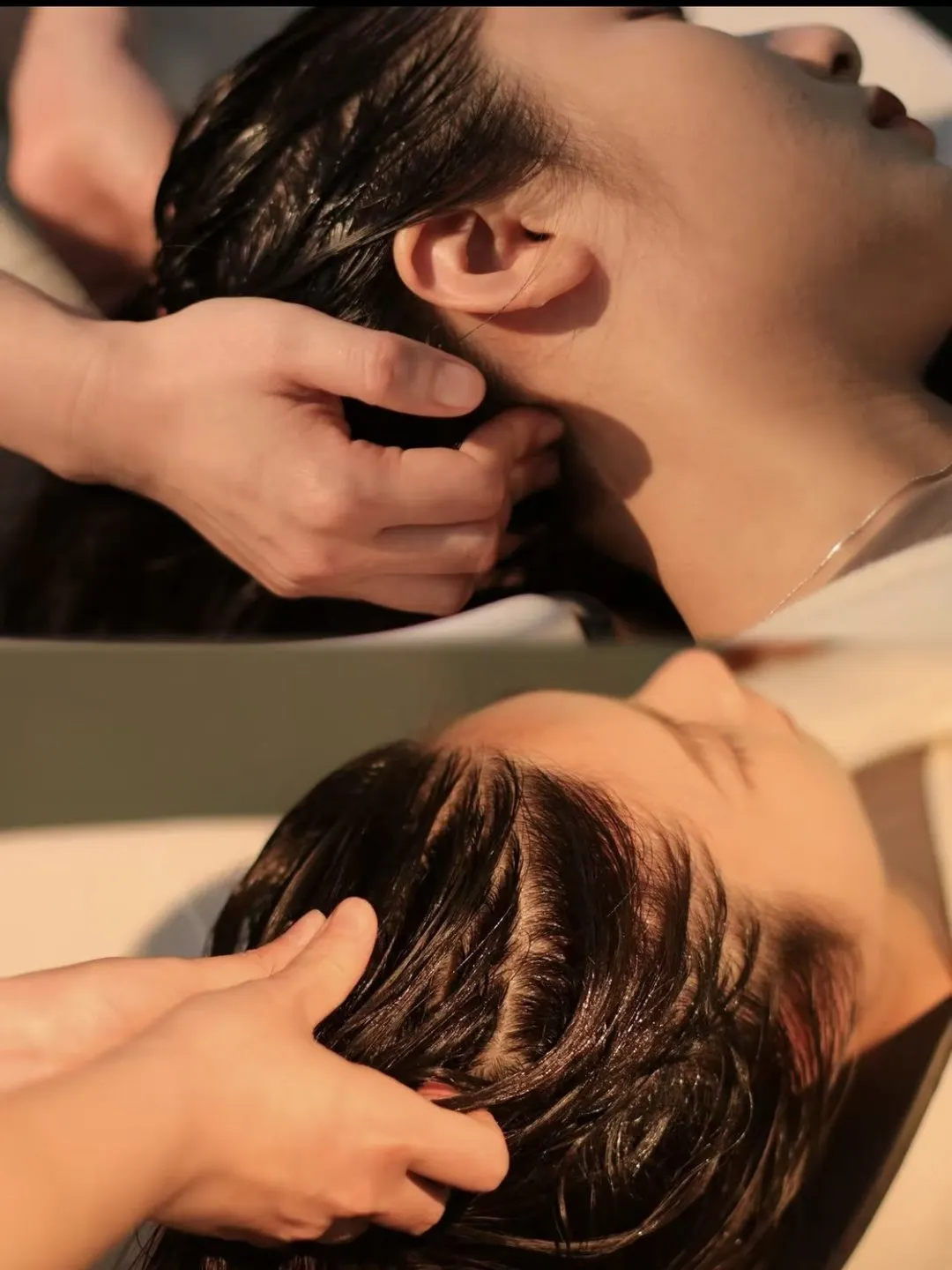 What happens during a head spa — deep-cleansing scalp massage stage of a session at D4 Season